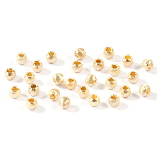 Imagen de 20 Unidades Respetuoso del Medio Ambiente Latón Cuentas Para Hacer Joyas De Bricolaje Al Por Mayor 14K Oro Real Chapado Ronda Grabado 3mm Diámetro, Agujero: Aprox 1mm