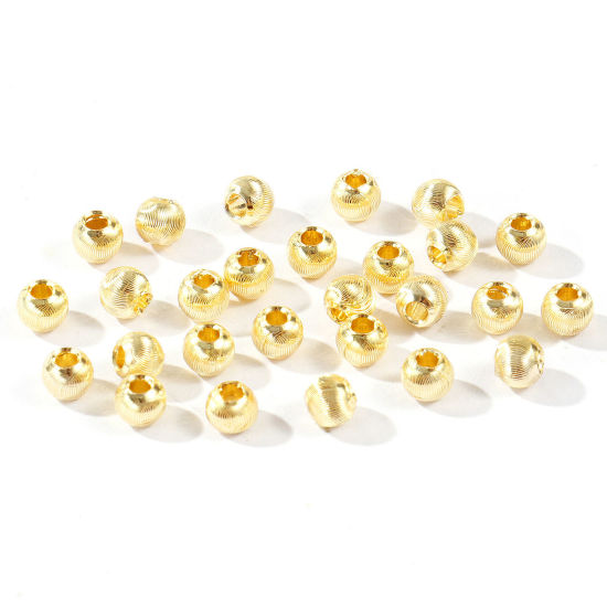 Imagen de 20 Unidades Respetuoso del Medio Ambiente Latón Cuentas Para Hacer Joyas De Bricolaje Al Por Mayor 14K Oro Real Chapado Ronda Grabado 4mm Diámetro, Agujero: Aprox 1.4mm