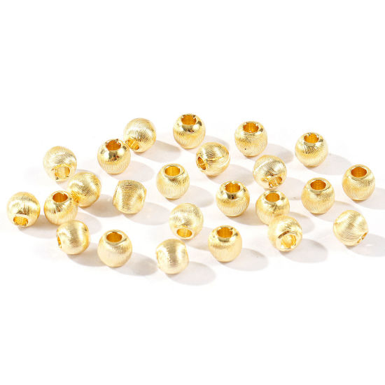 Imagen de 20 Unidades Respetuoso del Medio Ambiente Latón Cuentas Para Hacer Joyas De Bricolaje Al Por Mayor 14K Oro Real Chapado Ronda Grabado 5mm Diámetro, Agujero: Aprox 1.8mm