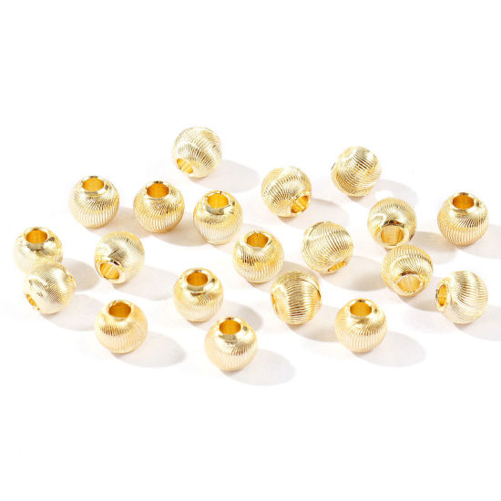 Imagen de 20 Unidades Respetuoso del Medio Ambiente Latón Cuentas Para Hacer Joyas De Bricolaje Al Por Mayor 14K Oro Real Chapado Ronda Grabado 6mm Diámetro, Agujero: Aprox 2mm