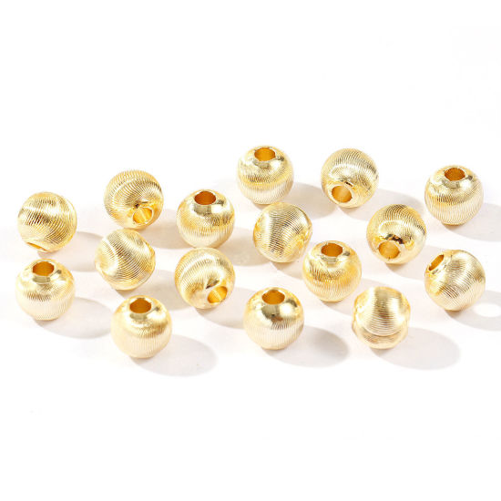 Imagen de 20 Unidades Respetuoso del Medio Ambiente Latón Cuentas Para Hacer Joyas De Bricolaje Al Por Mayor 14K Oro Real Chapado Ronda Grabado 8mm Diámetro, Agujero: Aprox 2.4mm