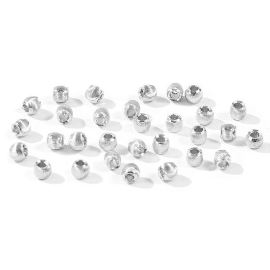 Imagen de 20 Unidades Respetuoso del Medio Ambiente Latón Cuentas Para Hacer Joyas De Bricolaje Al Por Mayor Platino Real Chapado Ronda Grabado 3mm Diámetro, Agujero: Aprox 1mm