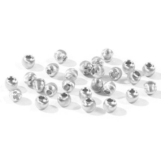 Imagen de 20 Unidades Respetuoso del Medio Ambiente Latón Cuentas Para Hacer Joyas De Bricolaje Al Por Mayor Platino Real Chapado Ronda Grabado 4mm Diámetro, Agujero: Aprox 1.4mm