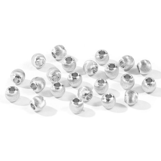 Imagen de 20 Unidades Respetuoso del Medio Ambiente Latón Cuentas Para Hacer Joyas De Bricolaje Al Por Mayor Platino Real Chapado Ronda Grabado 5mm Diámetro, Agujero: Aprox 1.8mm
