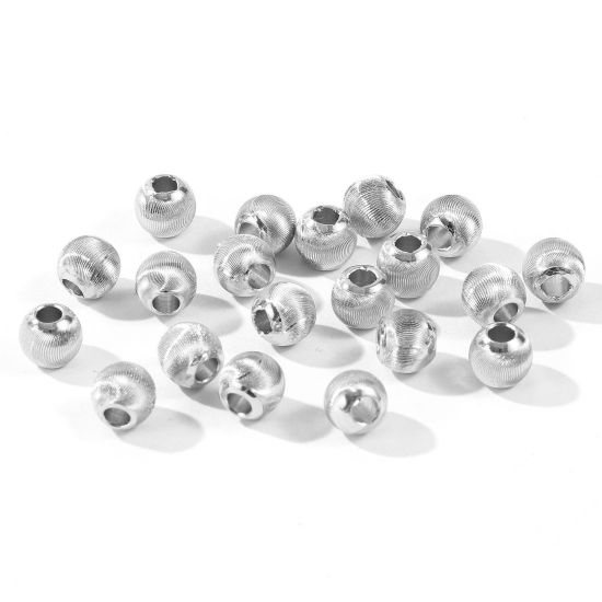 Imagen de 20 Unidades Respetuoso del Medio Ambiente Latón Cuentas Para Hacer Joyas De Bricolaje Al Por Mayor Platino Real Chapado Ronda Grabado 6mm Diámetro, Agujero: Aprox 2mm