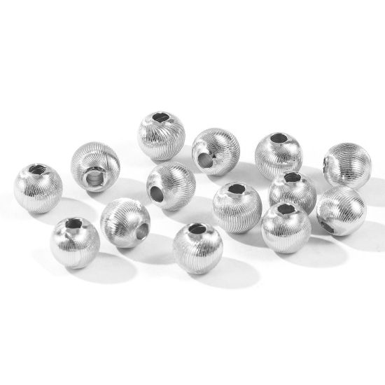Imagen de 20 Unidades Respetuoso del Medio Ambiente Latón Cuentas Para Hacer Joyas De Bricolaje Al Por Mayor Platino Real Chapado Ronda Grabado 8mm Diámetro, Agujero: Aprox 2.4mm