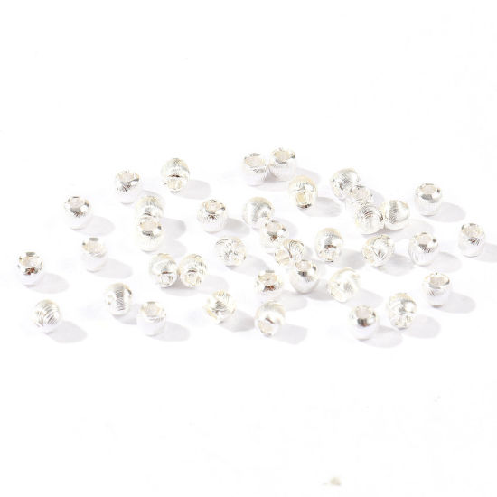 Imagen de 20 Unidades Respetuoso del Medio Ambiente Latón Cuentas Para Hacer Joyas De Bricolaje Al Por Mayor Chapado en Plata de Ley 925 Ronda Grabado 3mm Diámetro, Agujero: Aprox 1mm