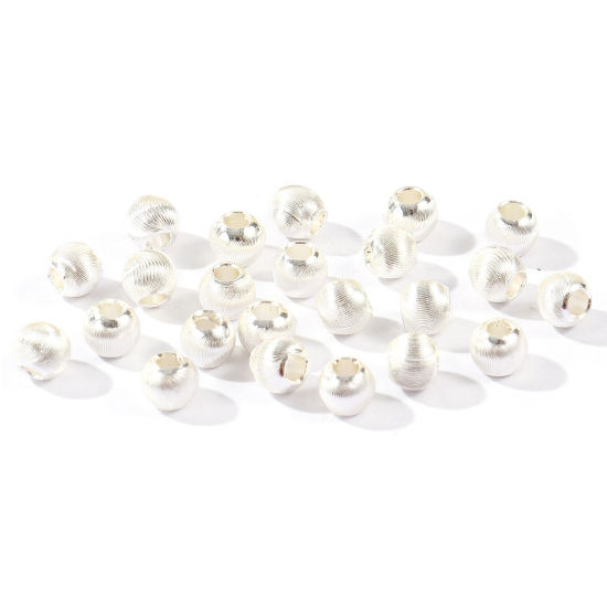 Imagen de 20 Unidades Respetuoso del Medio Ambiente Latón Cuentas Para Hacer Joyas De Bricolaje Al Por Mayor Chapado en Plata de Ley 925 Ronda Grabado 5mm Diámetro, Agujero: Aprox 1.8mm