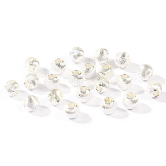 Imagen de 20 Unidades Respetuoso del Medio Ambiente Latón Cuentas Para Hacer Joyas De Bricolaje Al Por Mayor Chapado en Plata de Ley 925 Ronda Grabado 6mm Diámetro, Agujero: Aprox 2mm