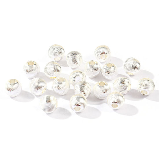 Imagen de 20 Unidades Respetuoso del Medio Ambiente Latón Cuentas Para Hacer Joyas De Bricolaje Al Por Mayor Chapado en Plata de Ley 925 Ronda Grabado 8mm Diámetro, Agujero: Aprox 2.4mm