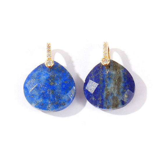 Image de 1 Pièce Breloques En Gros en Laiton & Gemme Plaqué Or 18K Bleu Foncé Goutte d'Eau A Facettes 22mm x 16mm