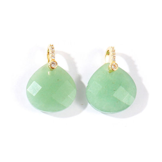 Image de 1 Pièce Breloques En Gros en Laiton & Gemme Plaqué Or 18K Vert Goutte d'Eau A Facettes 22mm x 16mm