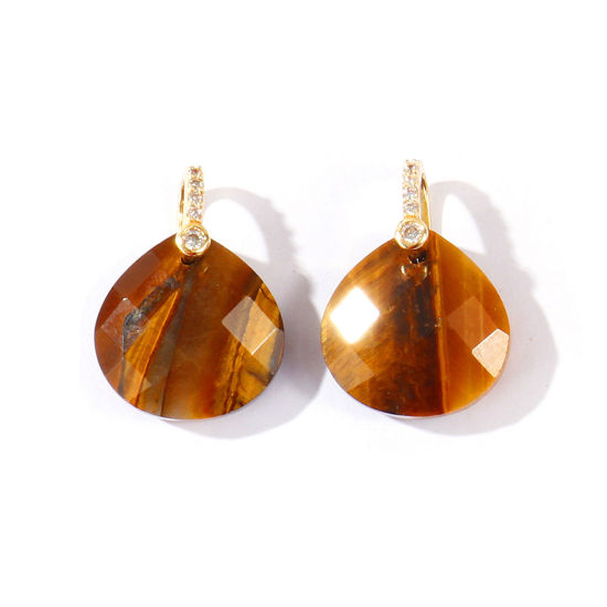 Image de 1 Pièce Breloques En Gros en Laiton & Gemme Plaqué Or 18K Brun Goutte d'Eau A Facettes 22mm x 16mm