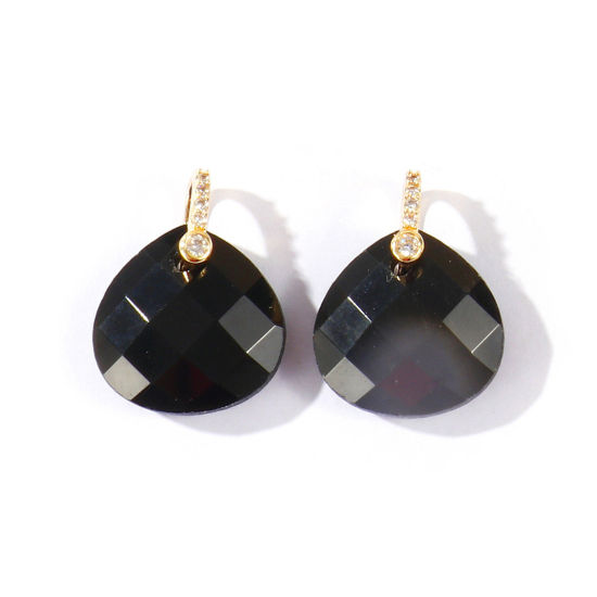 Image de 1 Pièce Breloques En Gros en Laiton & Gemme Plaqué Or 18K Noir Goutte d'Eau A Facettes 22mm x 16mm