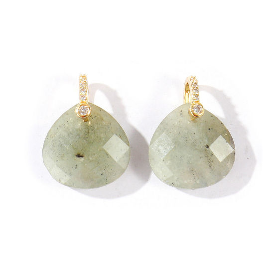 Image de 1 Pièce Breloques En Gros en Laiton & Gemme Plaqué Or 18K Gris Clair Goutte d'Eau A Facettes 22mm x 16mm