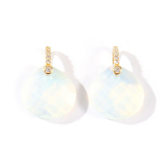 Image de 1 Pièce Breloques En Gros en Laiton & Gemme Plaqué Or 18K Blanc Goutte d'Eau A Facettes 22mm x 16mm