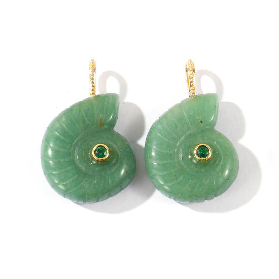 Immagine di 1 Pz Ottone & Gemma Gioielli Oceanici Ciondoli All'Ingrosso Placcato Oro 18K Verde Conchiglia Verde Cubic Zirconiae 26mm x 21mm