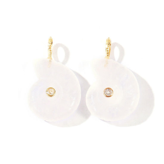 Immagine di 1 Pz Ottone & Gemma Gioielli Oceanici Ciondoli All'Ingrosso Placcato Oro 18K Bianco Conchiglia Trasparente Cubic Zirconiae 26mm x 21mm
