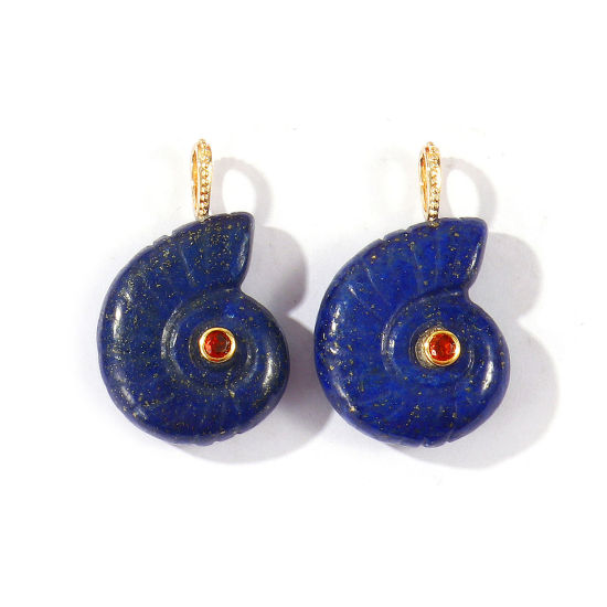 Immagine di 1 Pz Ottone & Gemma Gioielli Oceanici Ciondoli All'Ingrosso Placcato Oro 18K Blu Scuro Conchiglia Marrone Cubic Zirconiae 26mm x 21mm