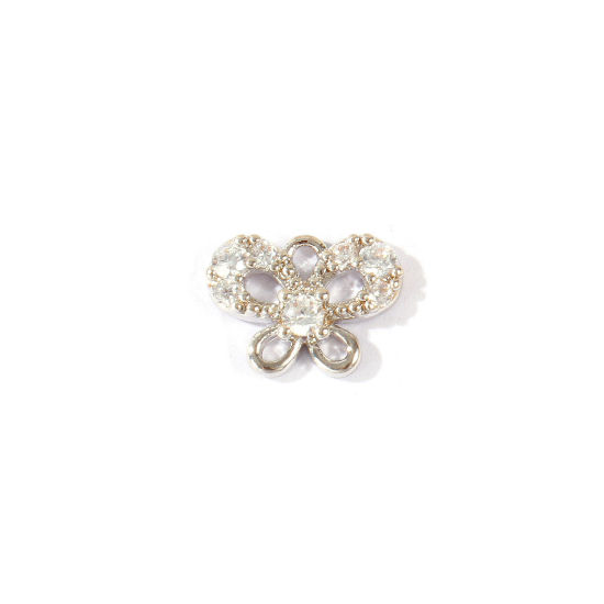 Bild von 2 Stück Umweltfreundlich Messing Insekt Charms Großhandel Echt Platin plattiert Schmetterling Klar Kubischer Zirkon 10mm x 7mm