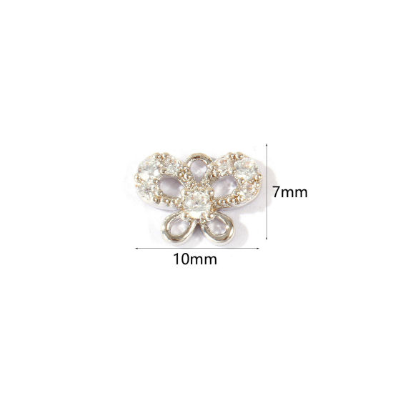 Bild von 2 Stück Umweltfreundlich Messing Insekt Charms Großhandel Echt Platin plattiert Schmetterling Klar Kubischer Zirkon 10mm x 7mm
