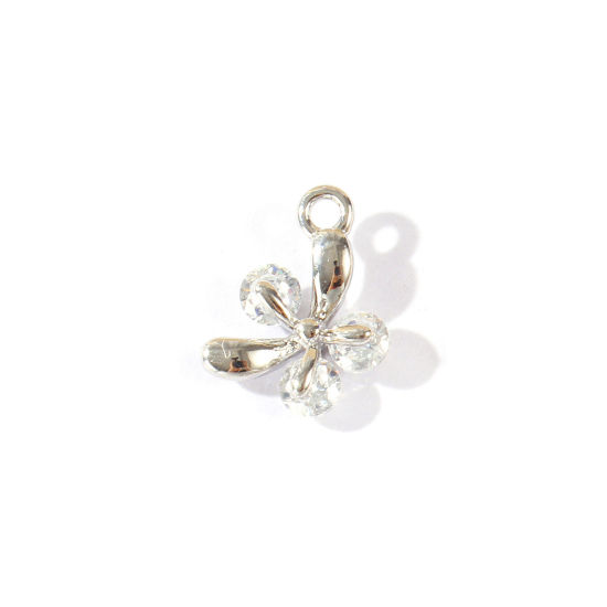 Bild von 2 Stück Umweltfreundlich Messing Insekt Charms Großhandel Echt Platin plattiert Schmetterling Klar Kubischer Zirkon 10mm x 9mm