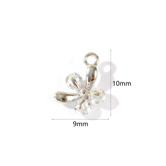 Bild von 2 Stück Umweltfreundlich Messing Insekt Charms Großhandel Echt Platin plattiert Schmetterling Klar Kubischer Zirkon 10mm x 9mm