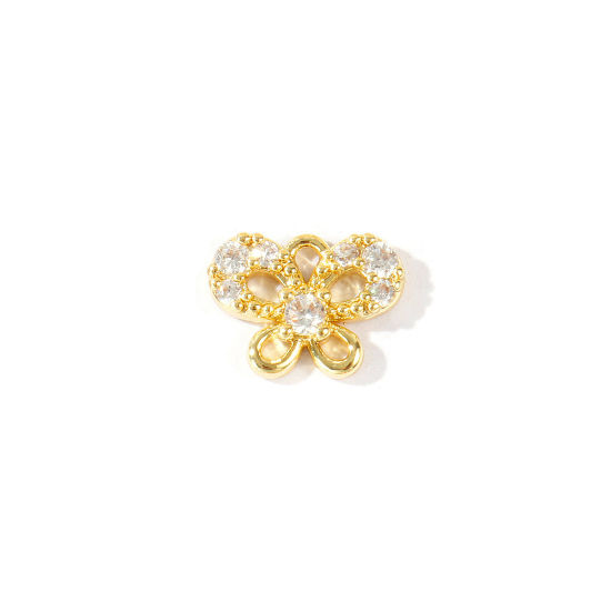 Bild von 2 Stück Umweltfreundlich Messing Insekt Charms Großhandel 18K Echtgold plattiert Schmetterling Klar Kubischer Zirkon 10mm x 7mm