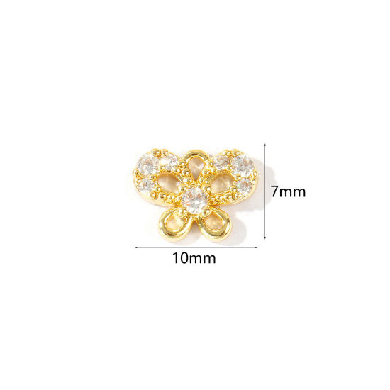 Bild von 2 Stück Umweltfreundlich Messing Insekt Charms Großhandel 18K Echtgold plattiert Schmetterling Klar Kubischer Zirkon 10mm x 7mm