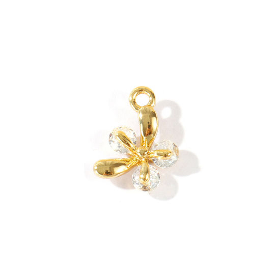 Bild von 2 Stück Umweltfreundlich Messing Insekt Charms Großhandel 18K Echtgold plattiert Schmetterling Klar Kubischer Zirkon 10mm x 9mm