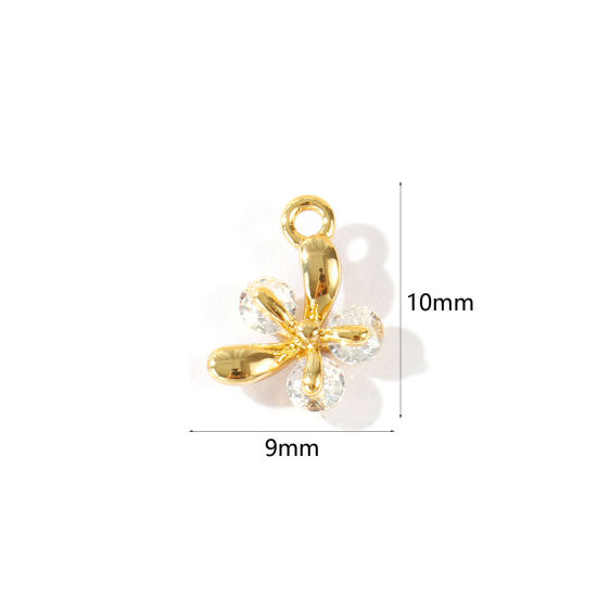 Bild von 2 Stück Umweltfreundlich Messing Insekt Charms Großhandel 18K Echtgold plattiert Schmetterling Klar Kubischer Zirkon 10mm x 9mm