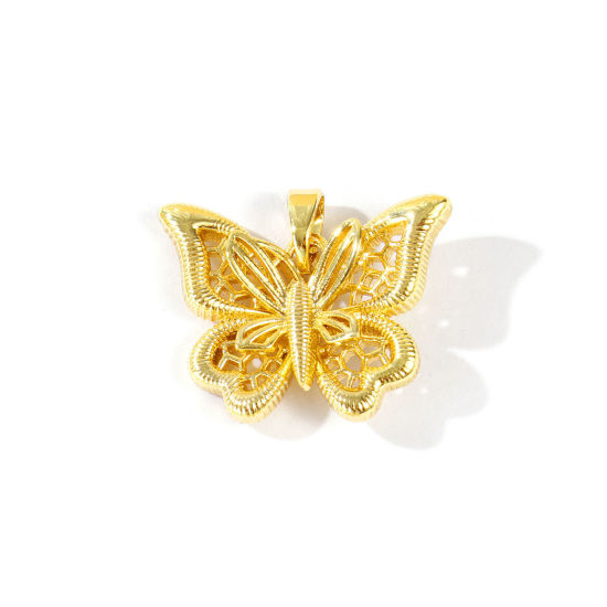 Imagen de 2 Unidades Latón Style Of Royal Court Character Colgantes Charms Al Por Mayor Chapado en Oro de 18K Mariposa Encaje Hueco 23mm x 20mm