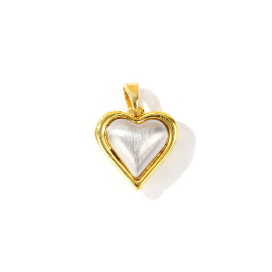 Imagen de 1 Unidad Latón día de San Valentín Colgantes Charms Al Por Mayor Chapado en Oro de 18K & Platino Chapado Corazón Banco de Estirar 19mm x 14mm