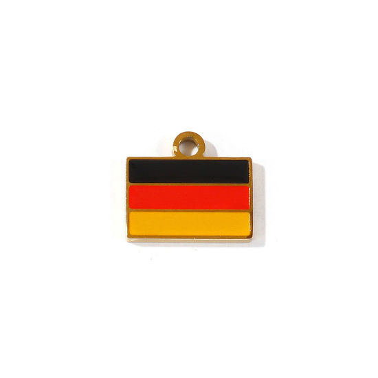 Picture of 2 PCs Eco-friendly PVD 304 Stainless Steel Sport Charms Wholesale 18K Gold Plated Multicolor Enamel Rectangle German Flag 15mm x 13mm