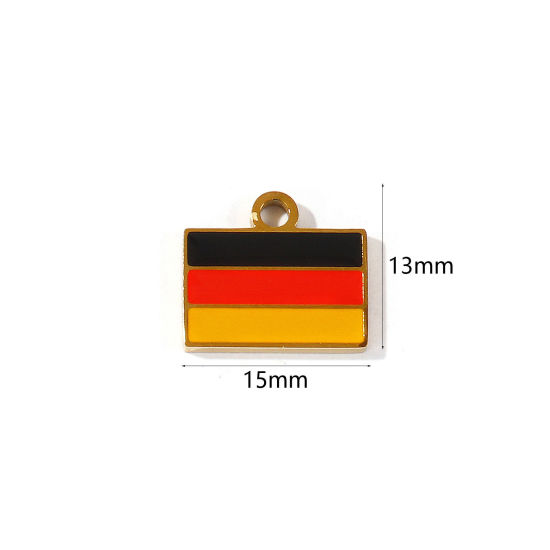 Picture of 2 PCs Eco-friendly PVD 304 Stainless Steel Sport Charms Wholesale 18K Gold Plated Multicolor Enamel Rectangle German Flag 15mm x 13mm