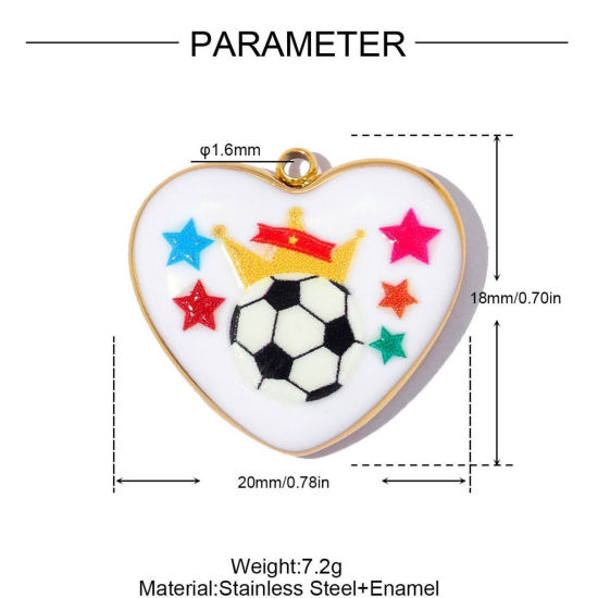 Imagen de 1 Unidad PVD Ecológico 304 Acero Inoxidable Deporte Colgantes Al Por Mayor Chapado en Oro de 18K Multicolor Esmalte Corazón Fútbol 20mm x 18mm