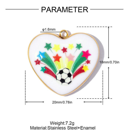 Imagen de 1 Unidad PVD Ecológico 304 Acero Inoxidable Deporte Colgantes Al Por Mayor Chapado en Oro de 18K Multicolor Esmalte Corazón Fútbol 20mm x 18mm