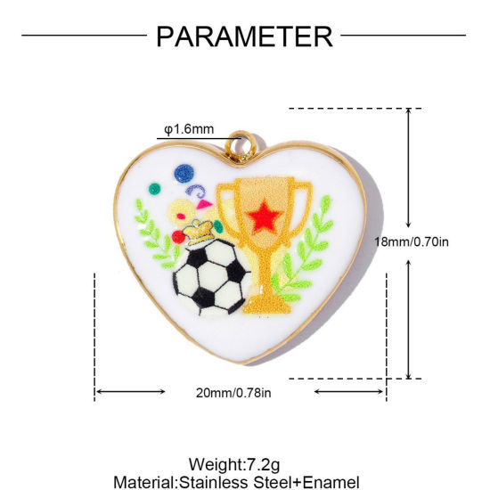 Imagen de 1 Unidad PVD Ecológico 304 Acero Inoxidable Deporte Colgantes Al Por Mayor Chapado en Oro de 18K Multicolor Esmalte Corazón Fútbol 20mm x 18mm