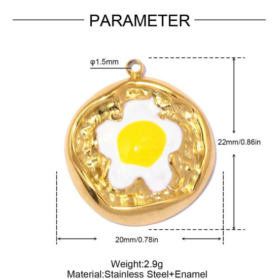 1 個 エコフレンドリー PVD 304ステンレス鋼 チャーム 卸売り 18Kゴールドメッキ ポーチドエッグ 22mm x 20mm、 の画像