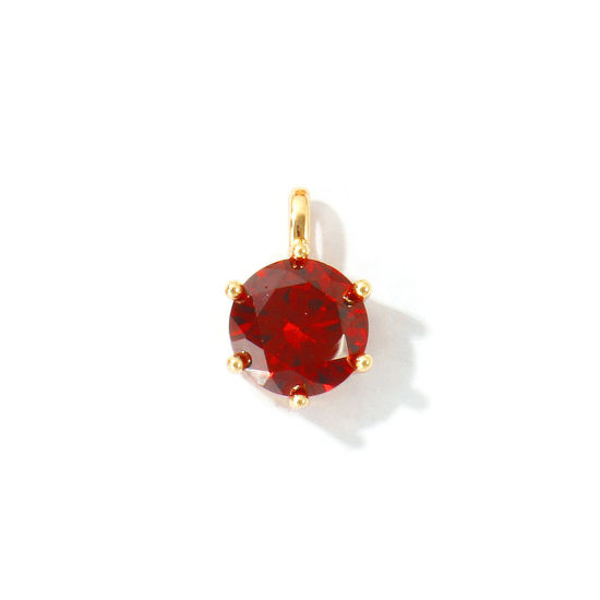 Immagine di 2 Pz Ecologico Ottone Pietre Nascita Ciondoli All'Ingrosso 18K Vero Oro Placcato Tondo Gennaio Vino Rosso Cubic Zirconiae 15mm x 9mm