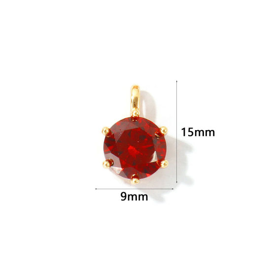 Immagine di 2 Pz Ecologico Ottone Pietre Nascita Ciondoli All'Ingrosso 18K Vero Oro Placcato Tondo Gennaio Vino Rosso Cubic Zirconiae 15mm x 9mm