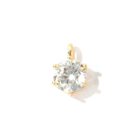 Immagine di 2 Pz Ecologico Ottone Pietre Nascita Ciondoli All'Ingrosso 18K Vero Oro Placcato Tondo Aprile Trasparente Cubic Zirconiae 15mm x 9mm