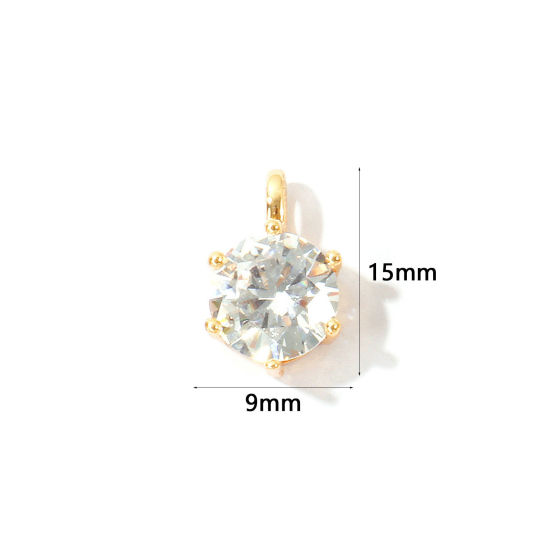 Immagine di 2 Pz Ecologico Ottone Pietre Nascita Ciondoli All'Ingrosso 18K Vero Oro Placcato Tondo Aprile Trasparente Cubic Zirconiae 15mm x 9mm