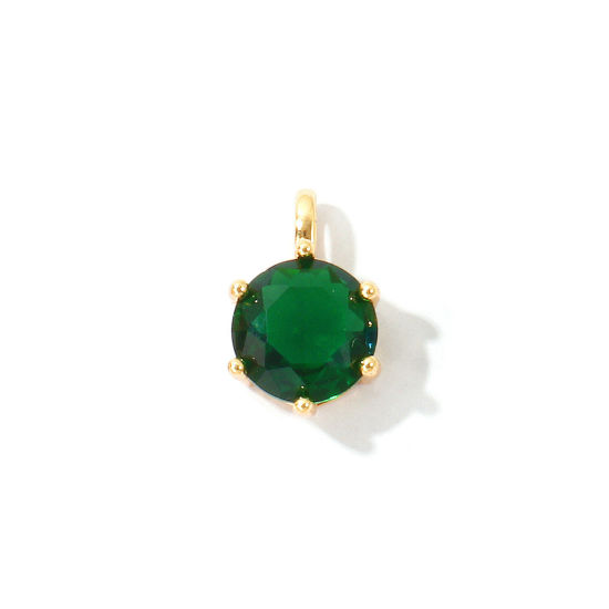 Immagine di 2 Pz Ecologico Ottone Pietre Nascita Ciondoli All'Ingrosso 18K Vero Oro Placcato Tondo Maggio Smeraldo Cubic Zirconiae 15mm x 9mm