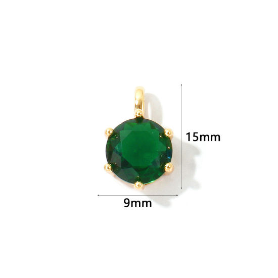 Immagine di 2 Pz Ecologico Ottone Pietre Nascita Ciondoli All'Ingrosso 18K Vero Oro Placcato Tondo Maggio Smeraldo Cubic Zirconiae 15mm x 9mm