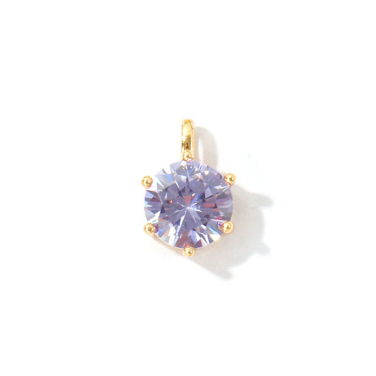 Immagine di 2 Pz Ecologico Ottone Pietre Nascita Ciondoli All'Ingrosso 18K Vero Oro Placcato Tondo Giugno Viola Pallido Cubic Zirconiae 15mm x 9mm