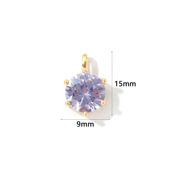 Immagine di 2 Pz Ecologico Ottone Pietre Nascita Ciondoli All'Ingrosso 18K Vero Oro Placcato Tondo Giugno Viola Pallido Cubic Zirconiae 15mm x 9mm