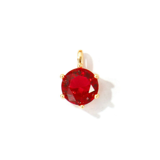 Immagine di 2 Pz Ecologico Ottone Pietre Nascita Ciondoli All'Ingrosso 18K Vero Oro Placcato Tondo Luglio Fuscia Cubic Zirconiae 15mm x 9mm