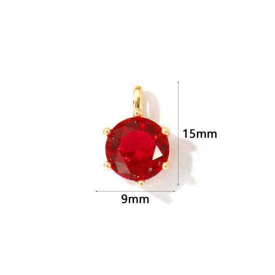Immagine di 2 Pz Ecologico Ottone Pietre Nascita Ciondoli All'Ingrosso 18K Vero Oro Placcato Tondo Luglio Fuscia Cubic Zirconiae 15mm x 9mm