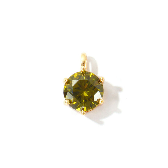 Immagine di 2 Pz Ecologico Ottone Pietre Nascita Ciondoli All'Ingrosso 18K Vero Oro Placcato Tondo Agosto Verde Oliva Cubic Zirconiae 15mm x 9mm